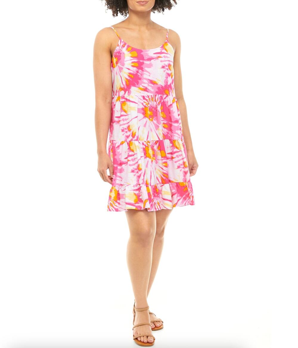 2/$15 Cabana Crown & Ivy Tiered Tank Dress Pink Tie Dye Junior's Size XL
